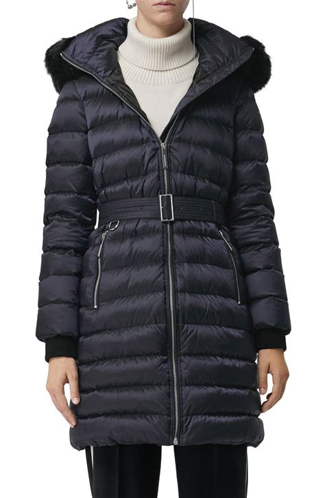 burberry limefield genuine shearling hood puffer coat|burberry coats for women.